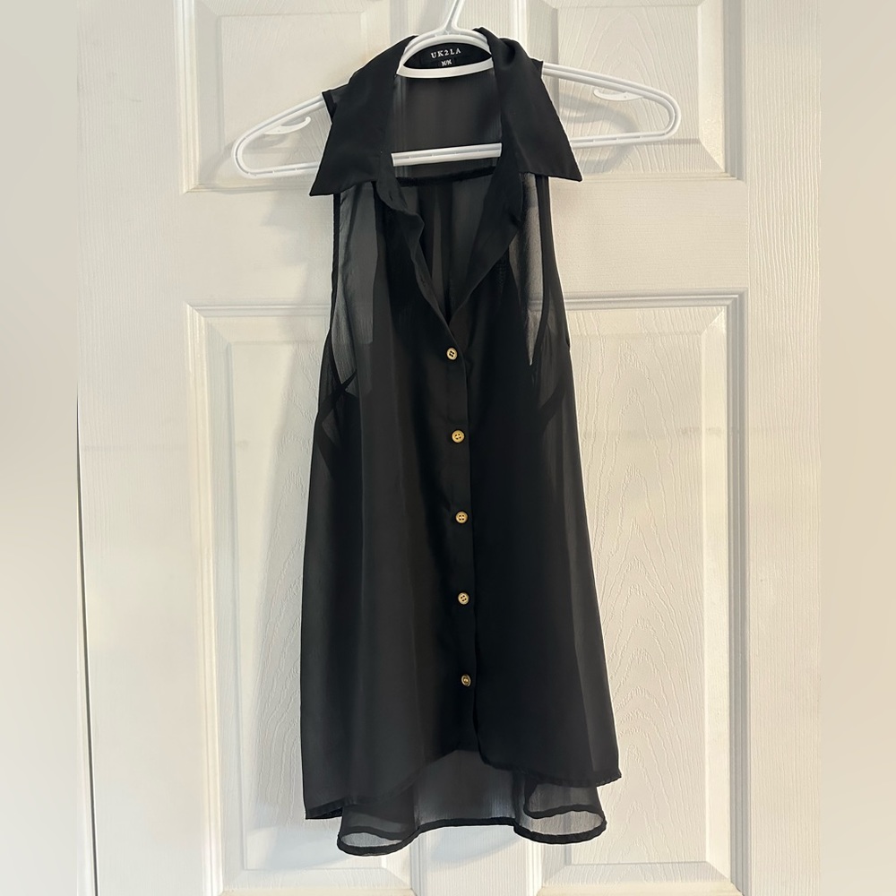 Black Sheer Sleeveless Blouse